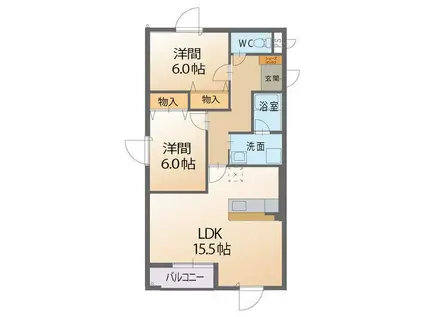 パレスフォルム(2LDK/3階)の間取り写真