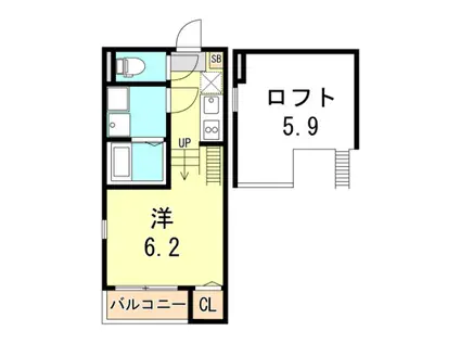 ハーモニーテラス矢部町(ワンルーム/2階)の間取り写真