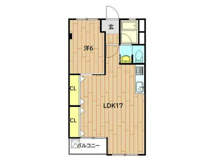 希望ヶ丘第2コーポラスD棟(1LDK/4階)の間取り写真