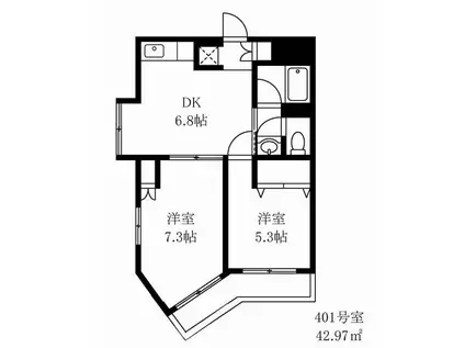 スカイパレス東中野(2DK/4階)の間取り写真