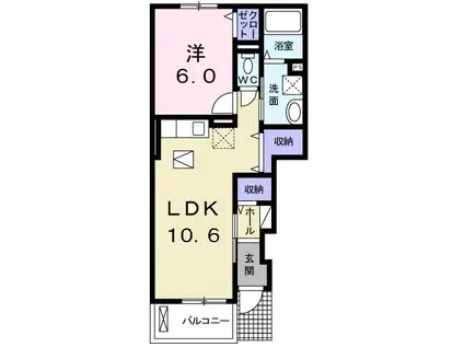 ウッド ベル フィオーレII(1LDK/1階)の間取り写真