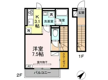 メゾン・ド・マイ(1K/2階)の間取り写真
