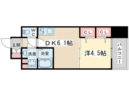 エスキュート梅田・中崎町(1DK/5階)の間取り写真