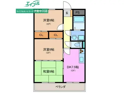 ラフィネ・ドミール(3DK/4階)の間取り写真