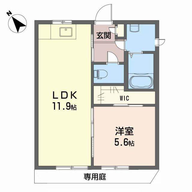 ディアス土居田 C棟(1LDK/1階)の間取り写真