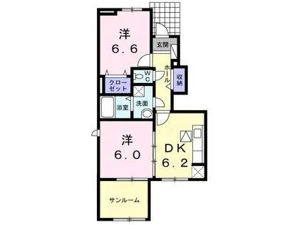 カーサ ジンゴB(2DK/1階)の間取り写真