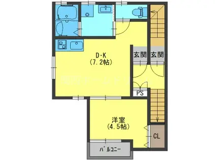レーヴハイツ(1DK/2階)の間取り写真
