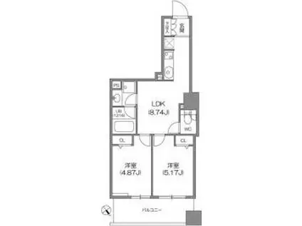 ルクレ新川レジデンス(2DK/6階)の間取り写真