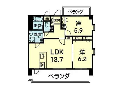 ステーションコート上熊本(2LDK/8階)の間取り写真