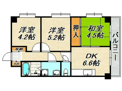 ウィング長田北町(3DK/2階)の間取り写真