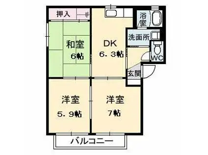 サンパティーク ロジュマン II(3DK/1階)の間取り写真