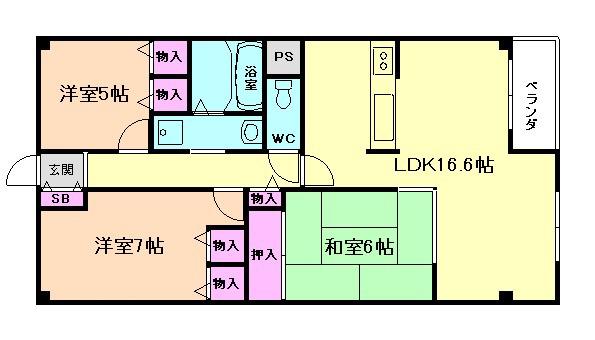 パティオ外院 II(3LDK/2階)の間取り写真