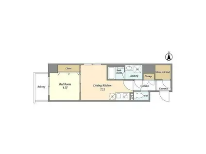 BLAU菊川(1DK/4階)の間取り写真