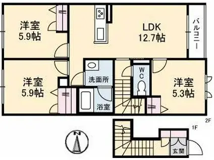 シャーメゾンガーデンズ平田(3LDK/2階)の間取り写真