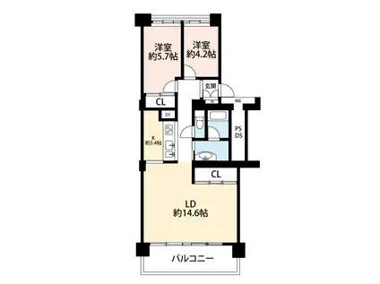 大倉山ハイム7号棟(2LDK/8階)の間取り写真