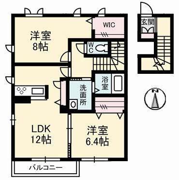 パーシモン(2LDK/2階)の間取り写真
