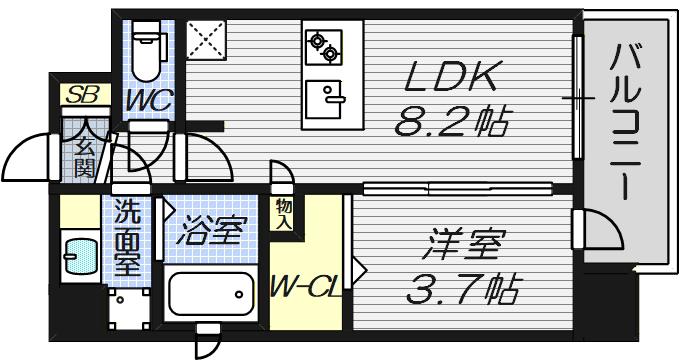 プランドール新北野(1LDK/7階)の間取り写真