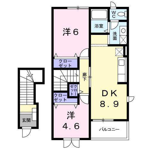 チェリーブロッサムC(2DK/2階)の間取り写真