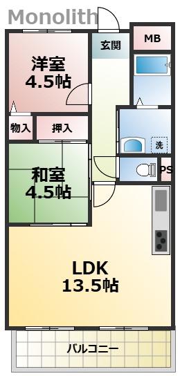 サラスバティ肥子(2LDK/4階)の間取り写真