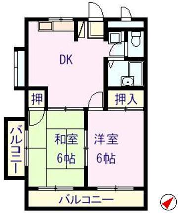 エイジス若草(2DK/2階)の間取り写真