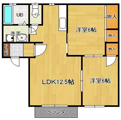 ヌーベルシティ鳥屋野A棟(2LDK/2階)の間取り写真
