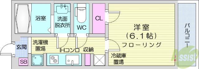サニープレイス仙台東口(1K/3階)の間取り写真