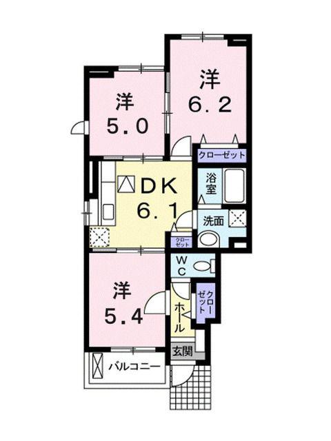 ア ピアチェーレI(3DK/1階)の間取り写真