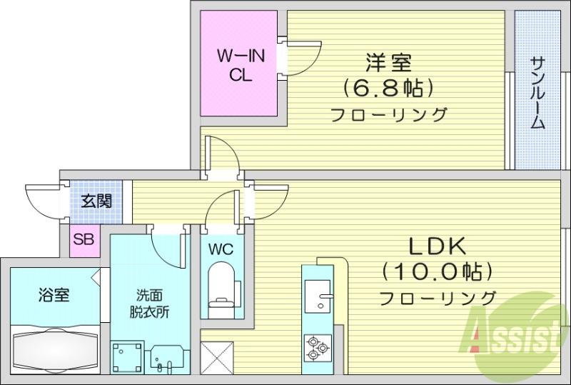 アスイズC(1LDK/1階)の間取り写真
