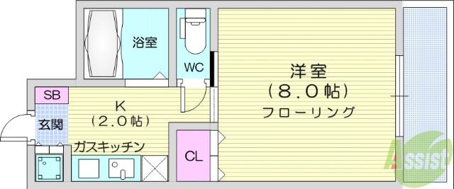 プランドビル北四番丁(1K/6階)の間取り写真