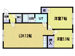 プラドール北広島(2LDK/1階)の間取り写真