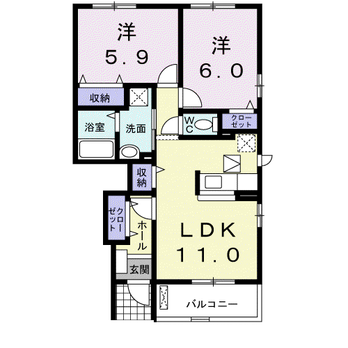 ビッグアイランドハーヴェストB(2LDK/1階)の間取り写真