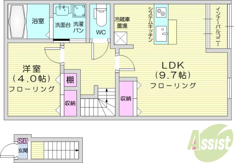 アゲルハウス岩切(1LDK/2階)の間取り写真