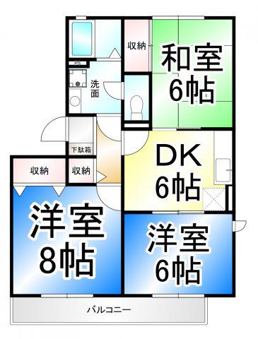 ガーデン岳樹(3DK/2階)の間取り写真