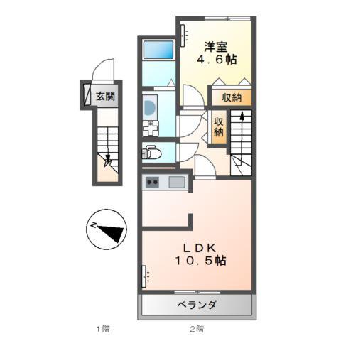 グリーンハイツ(1LDK/2階)の間取り写真
