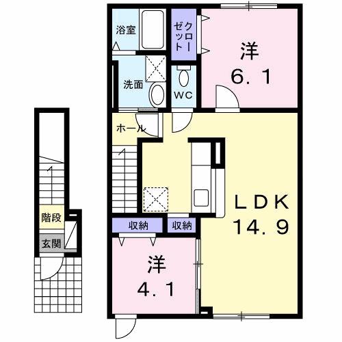 ベルエール RI(2LDK/2階)の間取り写真