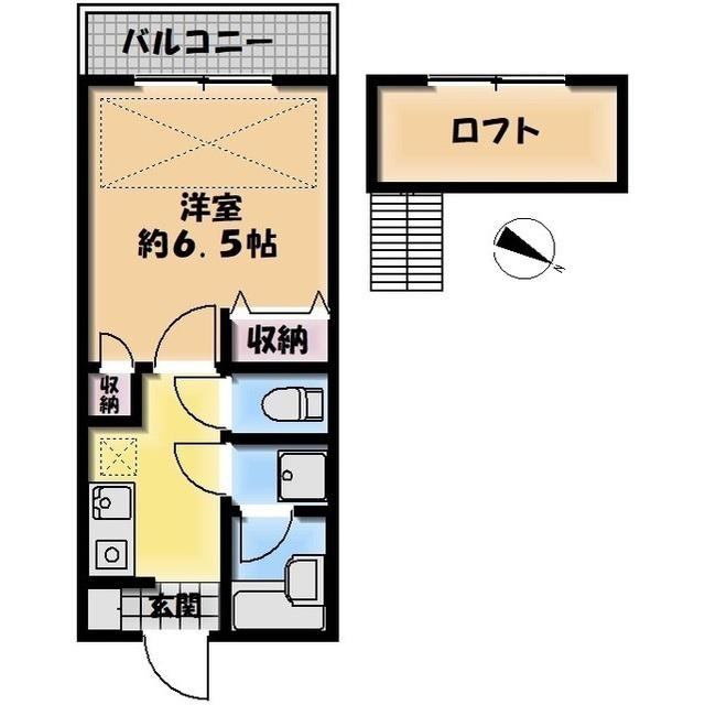 エスパシオ石川台(1K/2階)の間取り写真