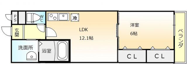 フジパレス堺もず(1LDK/3階)の間取り写真