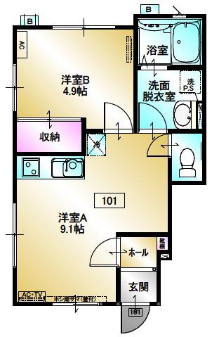 アヴァン ク リジエ(1LDK/1階)の間取り写真