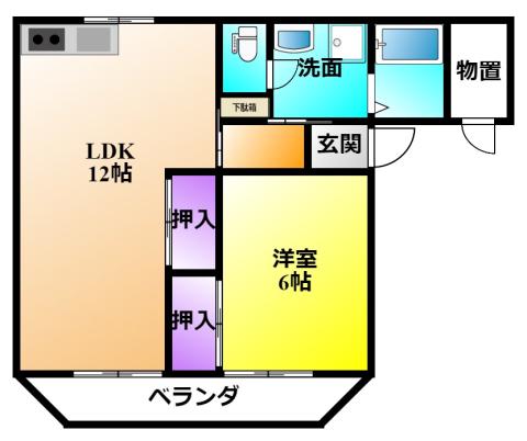 ニシハルコーポ(1LDK/2階)の間取り写真