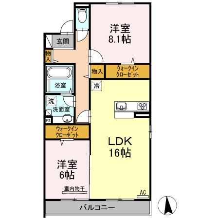 ブレインーゾーンII(2LDK/1階)の間取り写真