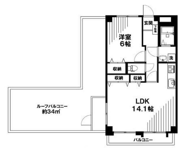 千駄木リビン(1LDK/4階)の間取り写真