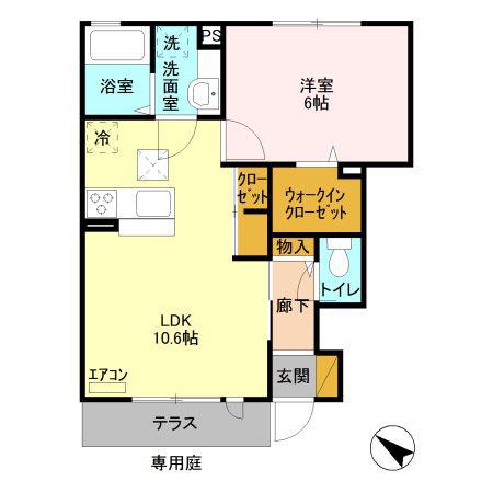リバストーン A(1LDK/1階)の間取り写真