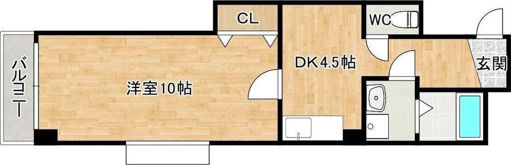 ルミエールKYII(1DK/4階)の間取り写真