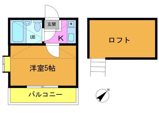 イングルサイド東船橋(1K/2階)の間取り写真