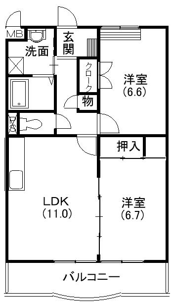 ガーデンロゼ弁天(2LDK/3階)の間取り写真