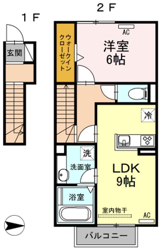 コントレール(1LDK/2階)の間取り写真
