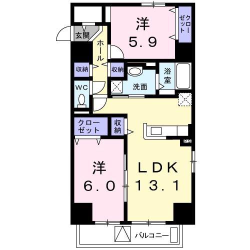 ライラック ガーデン(2LDK/2階)の間取り写真