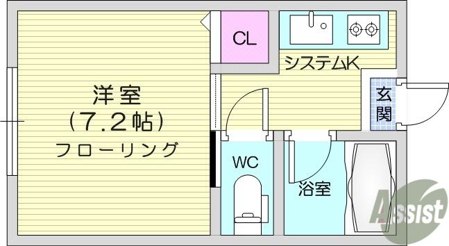 ラレーブ多賀城2(1K/1階)の間取り写真
