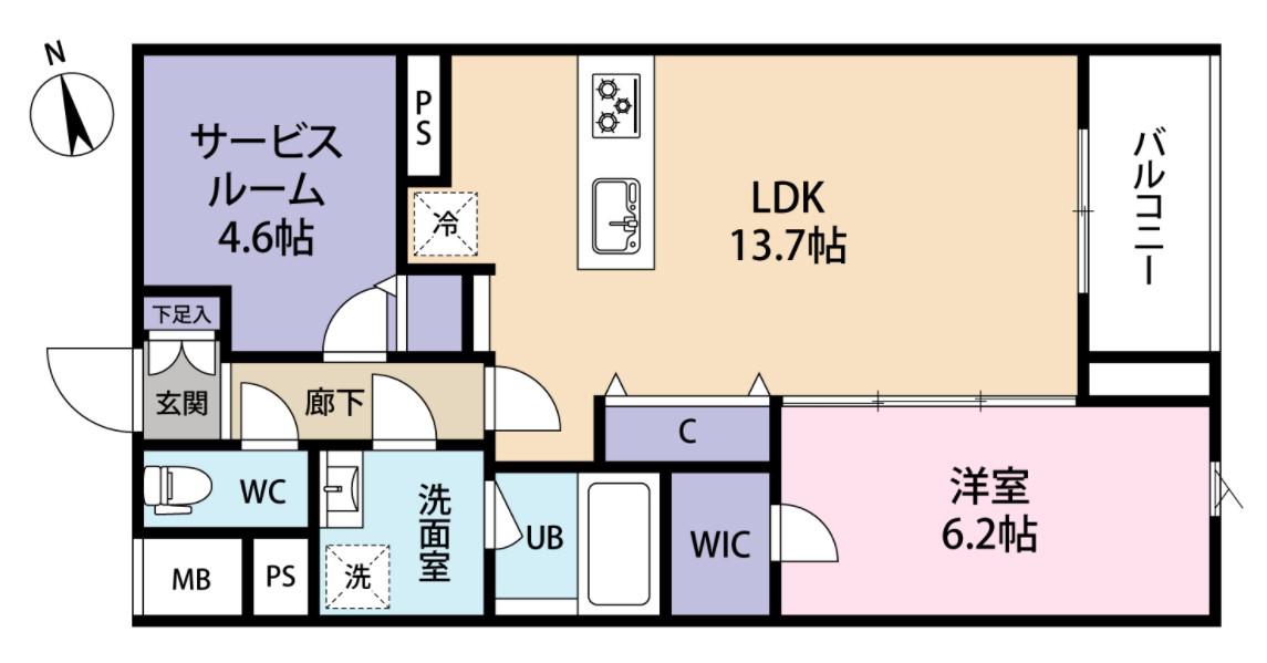 SPコート興野(1SLDK/1階)の間取り写真