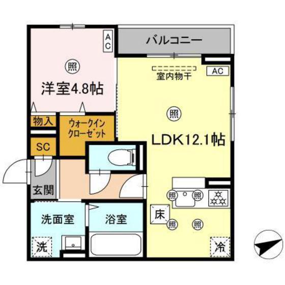 CAMPANELLA船越(1LDK/1階)の間取り写真